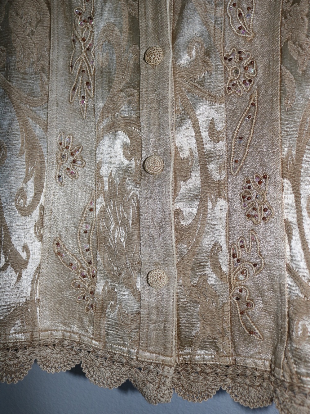 Flashback 1X Embroidered Tapestry Western Jacket Beaded Crochet Boho Y2K Vintage - Picture 7 of 15